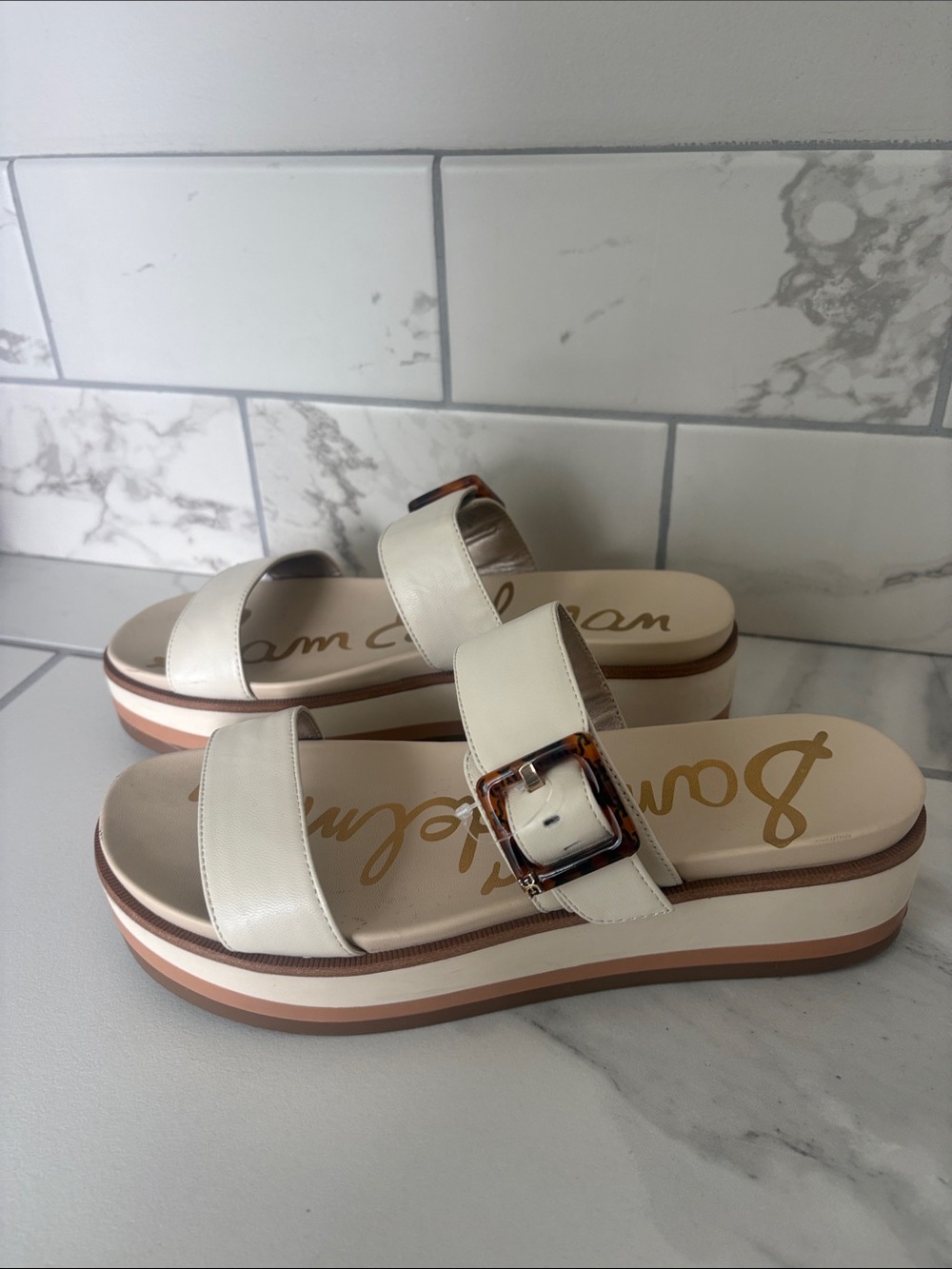 Sam Edelman Adriana Slide Sandals in Modern Ivory Leather size 9M